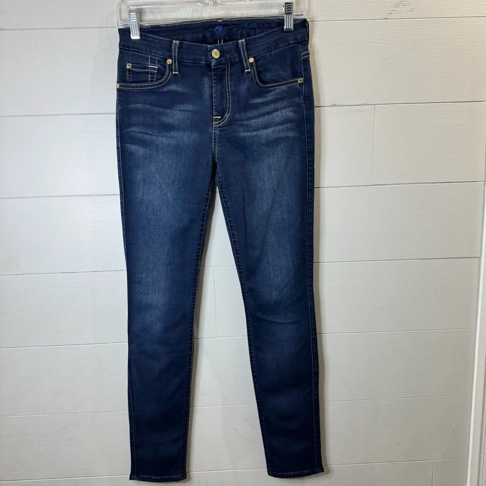 7 For All Mankind Women's High Rise Ankle Skinny Dark Blue Women's Jeans